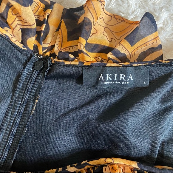 Akira Baroque Gold Black Plunging Neck Ruffled Maxi High Low Dress L Large - Picture 10 of 15